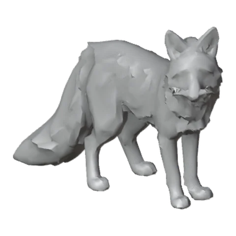 The fox as an unpainted grey 3D model.